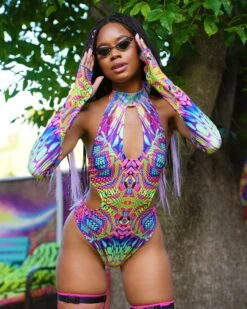 Viper Vision Halter Cutout Bodysuit With Gloves