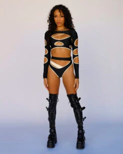 Backstage Baddie Reflective Arm Cutout Ultra Crop Top -iHeartRaves Shop BackstageBaddieReflectiveArmCutoutUltraCropTop Full