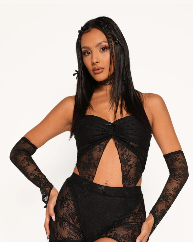 iHeartRaves Shop -iHeartRaves Shop Backstage at the Yuma Lace Sleeve Top Front 768x959 1