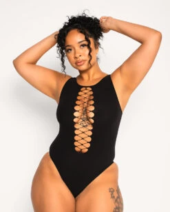 Bass Destruction Cutout Bodysuit -iHeartRaves Shop Bass Destruction Cutout Bodysuit Black C1 Front