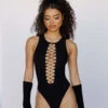 Bass Destruction Cutout Bodysuit -iHeartRaves Shop Bass Destruction Cutout Bodysuit Black Front