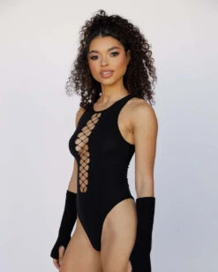 Bass Destruction Cutout Bodysuit -iHeartRaves Shop Bass Destruction Cutout Bodysuit Black Side
