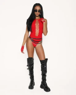 Bass Destruction Cutout Bodysuit-Red -iHeartRaves Shop Bass Destruction Cutout Bodysuit Red Full