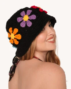 Child Of The Forest Floral Crochet Hat -iHeartRaves Shop Child of the Forest Floral Crochet Hat Black C1 Back