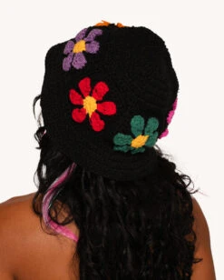 Child Of The Forest Floral Crochet Hat -iHeartRaves Shop Child of the Forest Floral Crochet Hat Black Front