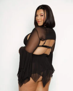 Dark Arts Mesh Bell Sleeve Ultra Crop Top -iHeartRaves Shop Dark Arts Mesh Bell Sleeve Ultra Crop Top Black C1 Back