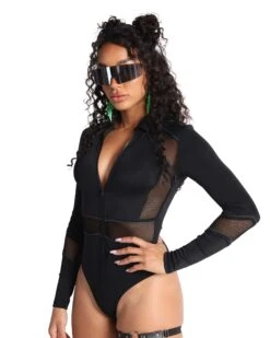 Dark Meets Light Rainbow Reflective Bodysuit -iHeartRaves Shop Dark Meets Light Rainbow Reflective Bodysuit Black Side