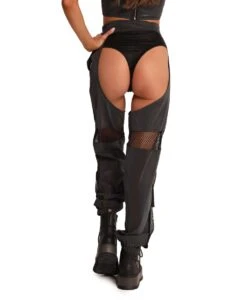 False Alarm Fishnet Rainbow Reflective Chaps -iHeartRaves Shop False Alarm Fishnet Rainbow Reflective Chaps BlkGry Back