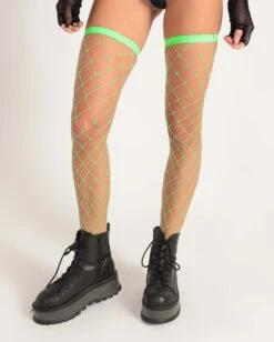 Flirty Fishnet Thigh Highs -iHeartRaves Shop Flirty Fishnet Thigh Highs NeonGreen Front