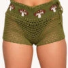 Forest Floor Mushroom Crochet Shorts -iHeartRaves Shop Forest Floor Mushroom Crochet Shorts Front