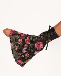 Forest Nymph Stretch Halter Lace Bodysuit Set 2.0 - Black -iHeartRaves Shop Forest Nymph Halter Lace Bodysuit Set 2.0 Black Detail