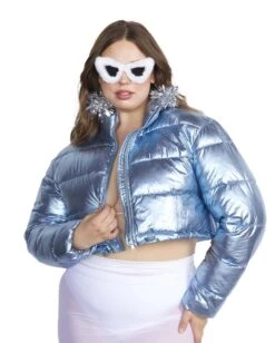 Fractal Fantasies Metallic Cropped Puffer Jacket -iHeartRaves Shop Fractal Fantasies Metallic Cropped Puffer Jacket BbyBlu Front