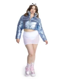 Fractal Fantasies Metallic Cropped Puffer Jacket -iHeartRaves Shop Fractal Fantasies Metallic Cropped Puffer Jacket BbyBlu Full