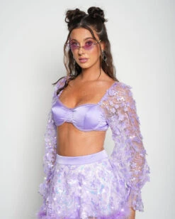 Genie Dust Floral Sequin Top -iHeartRaves Shop Genie Dust Floral Sequin Top Lavender Side