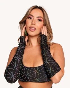 Glowkeeper Rainbow Reflective Top With Sleeves 15 Glowkeeper Rainbow Reflective Top With Sleeves -iHeartRaves Shop Glowkeeper Top with Sleeves Front