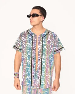 Happy Hour White Reflective Baseball Jersey -iHeartRaves Shop Happy Hour White Reflective Baseball Jersey Front