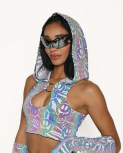 Happy Hour White Reflective O-Ring Top -iHeartRaves Shop Happy Hour White Reflective O Ring Top Front