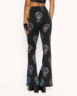 Happy Hour Rainbow Reflective Cutout Bell Bottoms -iHeartRaves Shop Happy Hour rainbow reflective Cutout Bell Bottoms Back