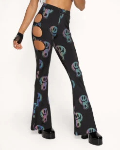 iHeartRaves Shop -iHeartRaves Shop Happy Hour rainbow reflective Cutout Bell Bottoms Front