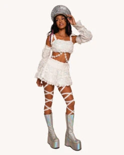 Heaven's Forever Floral Lace Skirt -iHeartRaves Shop Heaven s Forever Floral Shoulder Tie Top Full