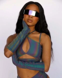 Hologlow Rainbow Reflective Arm Warmers -iHeartRaves Shop Hologlow Rainbow Reflective Arm Sleeves Rainbow Front