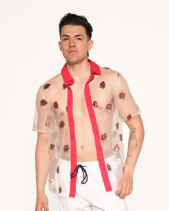 In Season Strawberry Short Sleeve Button Up