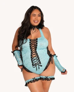 Jami Jones X IHR Lace Me Up Bodysuit -iHeartRaves Shop Jami Jones x iHR Lace Me Up Bodysuit C1 Front