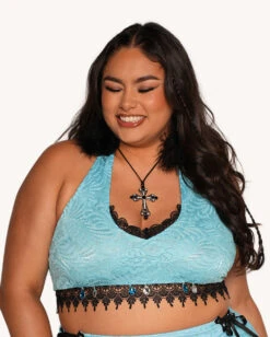 Jami Jones X IHR Lace Me Up Halter Top -iHeartRaves Shop Jami Jones x iHR Lace Me Up Halter Top C1 Front