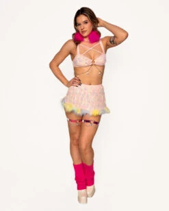 Katie Kayyyy X IHR Pastel Prism Marabou Skirt -iHeartRaves Shop Katie Kayy x iHR Pastel Prism Marabou Skirt Baby Pink FullUpdated