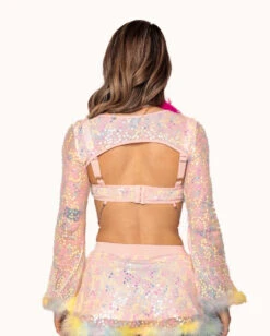 Katie Kayyyy X IHR Pastel Prism Ultra Crop Top -iHeartRaves Shop Katie Kayy x iHR Pastel Prism Ultra CropTop Baby Pink BackUpdated