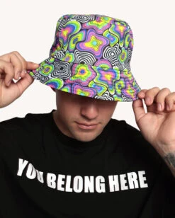 Leblunt X IHR Love Vortex Reversible Bucket Hat With Stash Pocket -iHeartRaves Shop Love Vortex Reversible Stash Bucket Hat Front
