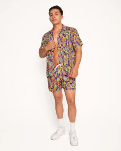 Mushroom Brain Camp Shirt -iHeartRaves Shop Mushroom Brain Camp Shirt Blue Grn Pnk Full