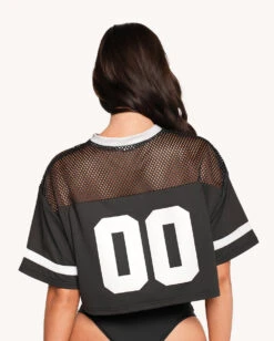 Mushroom Silver Reflective Cropped Football Jersey -iHeartRaves Shop Mushroom Silver Reflective Cropped Football Jersey Back