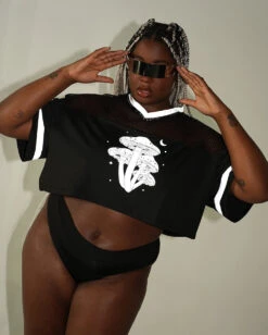 Mushroom Silver Reflective Cropped Football Jersey -iHeartRaves Shop Mushroom Silver Reflective Cropped Football Jersey Reflective C1 Lifestyle