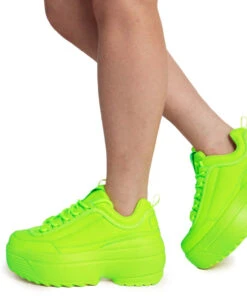 Dynamic Realness Platform Sneakers -iHeartRaves Shop NeonRealnessPlatformSneakers NeonGreen Regular Side Model 7 1