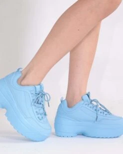 Dynamic Realness Platform Sneakers -iHeartRaves Shop Neon Realness Platform Sneakers BabyBlue Side