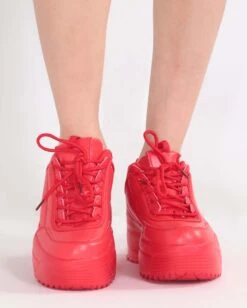 Dynamic Realness Platform Sneakers -iHeartRaves Shop Neon Realness Platform Sneakers Red Front