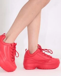 Dynamic Realness Platform Sneakers -iHeartRaves Shop Neon Realness Platform Sneakers Red Side