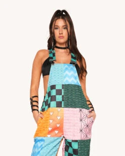 Otaku Patchwork Overalls -iHeartRaves Shop Otaku Patchwork Overalls Front