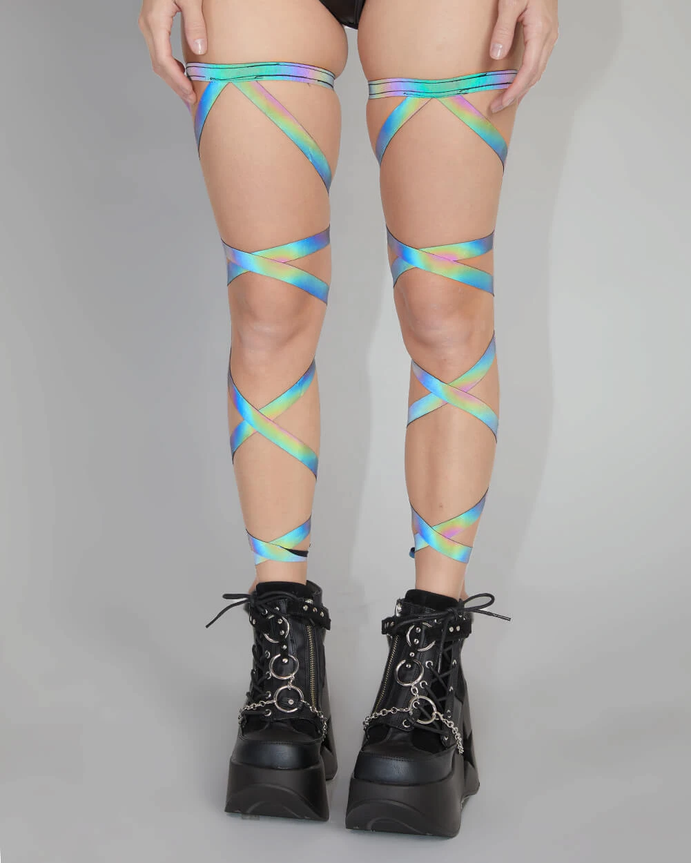 Pair Of Non-Slip Rainbow Reflective Leg Wraps