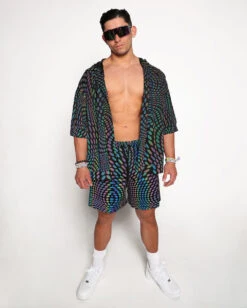 Pixel Perfect Rainbow Reflective Men's Shorts -iHeartRaves Shop Pixel Perfect Rainbow Reflective Hooded Robe Full 44a95826 3412 46aa 9f0e 02427ac86bfe