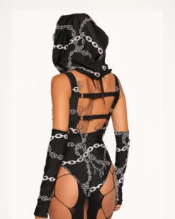 Power Surge Silver Reflective Chain Bodysuit & Sleeve Set -iHeartRaves Shop Power Surge Silver Reflective Chain Bodysuit Sleeve Set Back