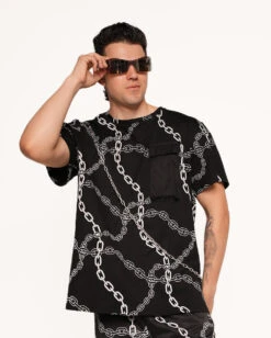 Power Surge Silver Reflective Chain Men's Tee -iHeartRaves Shop Power Surge Silver Reflective Chain Men s Tee Front