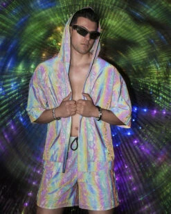 Pure Euphoria White Rainbow Reflective Shorts 11 Pure Euphoria White Rainbow Reflective Shorts -iHeartRaves Shop PureEuphoriaWhiteRainbowReflectiveHoodedSet