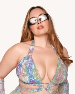 Pure Euphoria White Rainbow Reflective O-Ring Top 18 Pure Euphoria White Rainbow Reflective O-Ring Top -iHeartRaves Shop Pure Euphoria White Rainbow Reflective O Ring Top C1 Front