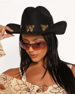 Ride Away Butterfly Cowboy Hat -iHeartRaves Shop Ride Away Butterfly Cowboy Hat Front