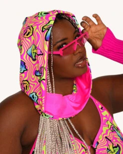 Rolita Couture X IHR Am I Tripping Groove & Glow Hood -iHeartRaves Shop Rolita Couture x iHR Am I Tripping Groove Glow Hood Front