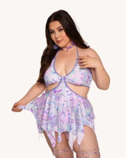 Rolita Couture X IHR Cosmic Chrome Pixie Baby Doll Dress -iHeartRaves Shop Rolita Couture x iHR Cosmic Chrome Pixie Baby Doll Dress C1 Front