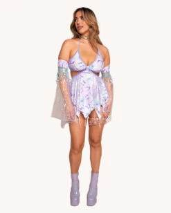 Rolita Couture X IHR Cosmic Chrome Pixie Baby Doll Dress -iHeartRaves Shop Rolita Couture x iHR Cosmic Chrome Pixie Baby Doll Dress Full