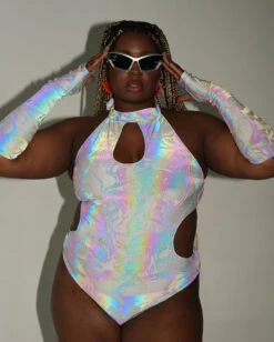 Secret Of Life Mushroom White Reflective Bodysuit With Sleeves 23 Secret Of Life Mushroom White Reflective Bodysuit With Sleeves -iHeartRaves Shop Secret Life of A Mushroom White Reflective Bodysuit with Sleeves C1 Reflective